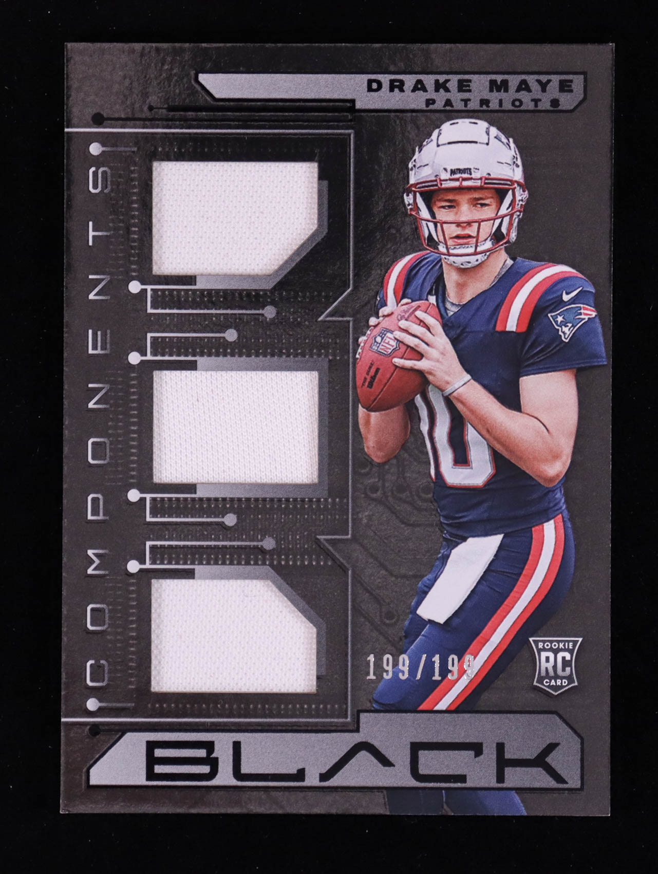 Drake Maye 2024 Panini Black Components Jerseys #3 RC #199/199 at PristineAuction.com Drake Maye 2024 Panini Black Components Jerseys #3 RC #199/199 at PristineAuction.com