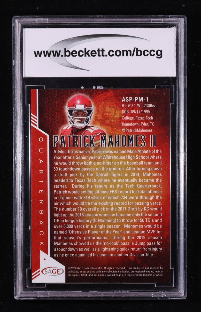 Patrick Mahomes II 2019 Sage Aspire Red #ASP-PM-1 (BCCG 10) at PristineAuction.com Patrick Mahomes II 2019 Sage Aspire Red #ASP-PM-1 (BCCG 10) at PristineAuction.com