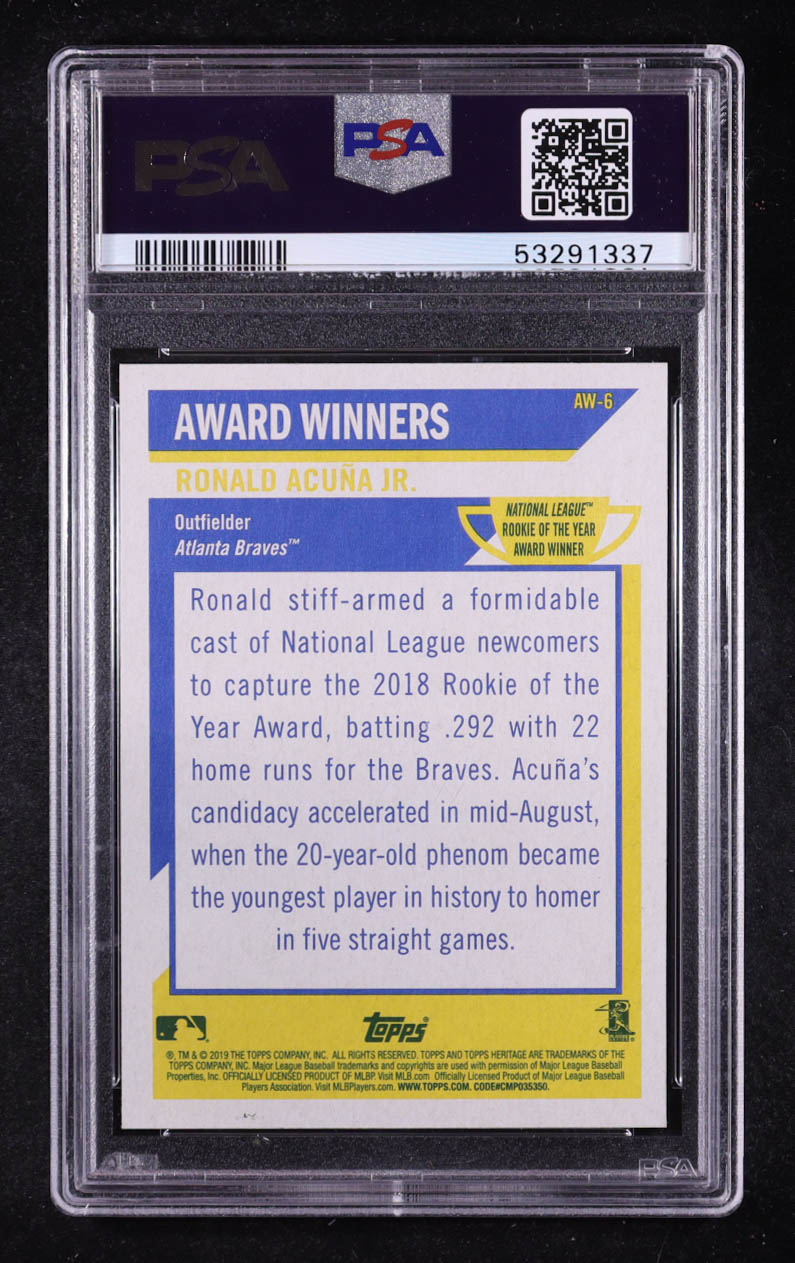 Ronald Acuna Jr. 2019 Topps Heritage Award Winners #AW6 (PSA 10) at PristineAuction.com Ronald Acuna Jr. 2019 Topps Heritage Award Winners #AW6 (PSA 10) at PristineAuction.com