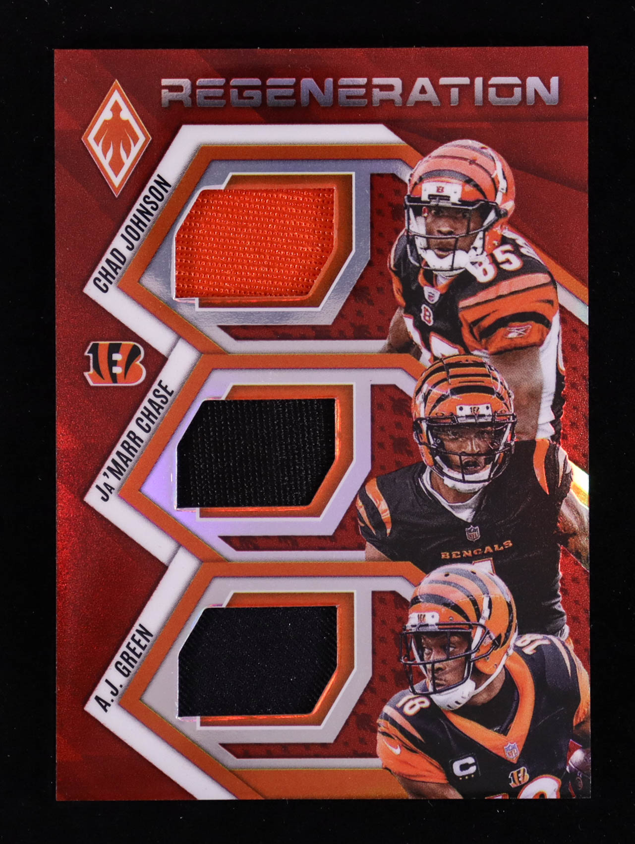 Chad Johnson / A.J. Green / Ja'Marr Chase 2025 Panini Phoenix Regeneration Jerseys Red #10 #068/249 at PristineAuction.com Chad Johnson / A.J. Green / Ja'Marr Chase 2025 Panini Phoenix Regeneration Jerseys Red #10 #068/249 at PristineAuction.com
