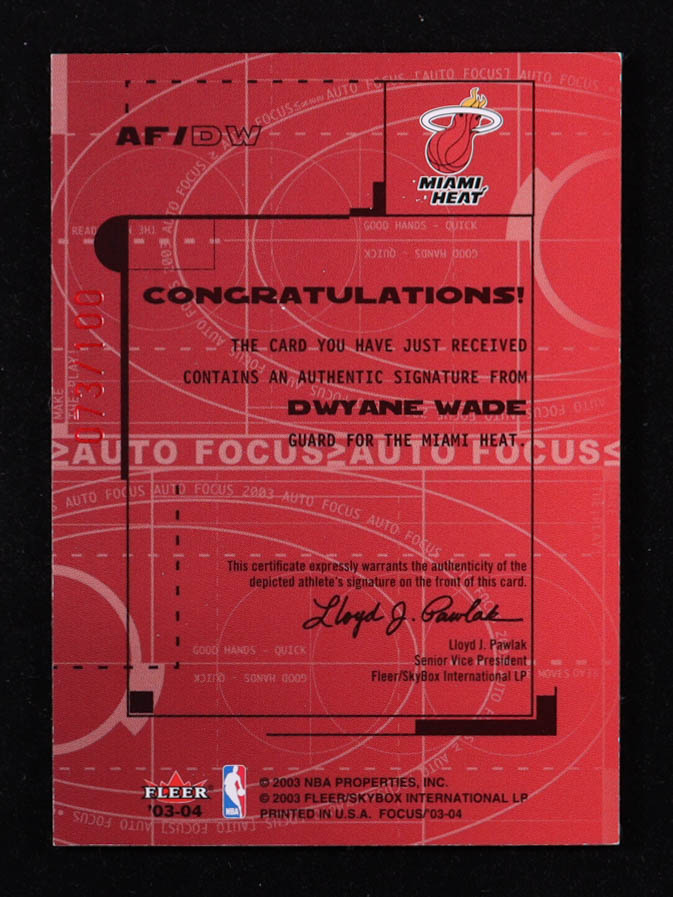 Dwyane Wade 2003-04 Fleer Focus Auto Focus Autographs #16 RC #073/100 at PristineAuction.com Dwyane Wade 2003-04 Fleer Focus Auto Focus Autographs #16 RC #073/100 at PristineAuction.com