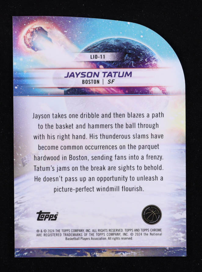 Jayson Tatum 2023-24 Topps Cosmic Chrome Launched Into Orbit Blue Moon Refractors #LIO11 #29/99 at PristineAuction.com Jayson Tatum 2023-24 Topps Cosmic Chrome Launched Into Orbit Blue Moon Refractors #LIO11 #29/99 at PristineAuction.com