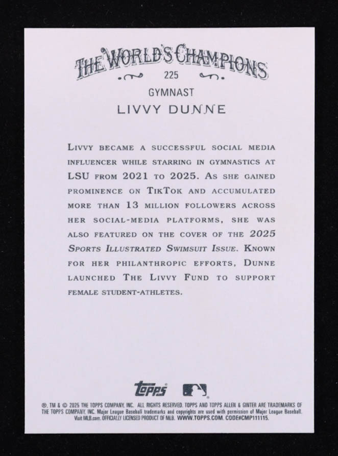 Livvy Dunne 2025 Topps Allen and Ginter #225 at PristineAuction.com Livvy Dunne 2025 Topps Allen and Ginter #225 at PristineAuction.com