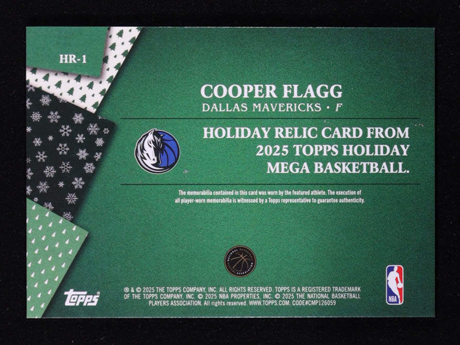 Cooper Flagg 2025-26 Topps Holiday Holiday Relics #HR1 RC at PristineAuction.com Cooper Flagg 2025-26 Topps Holiday Holiday Relics #HR1 RC at PristineAuction.com