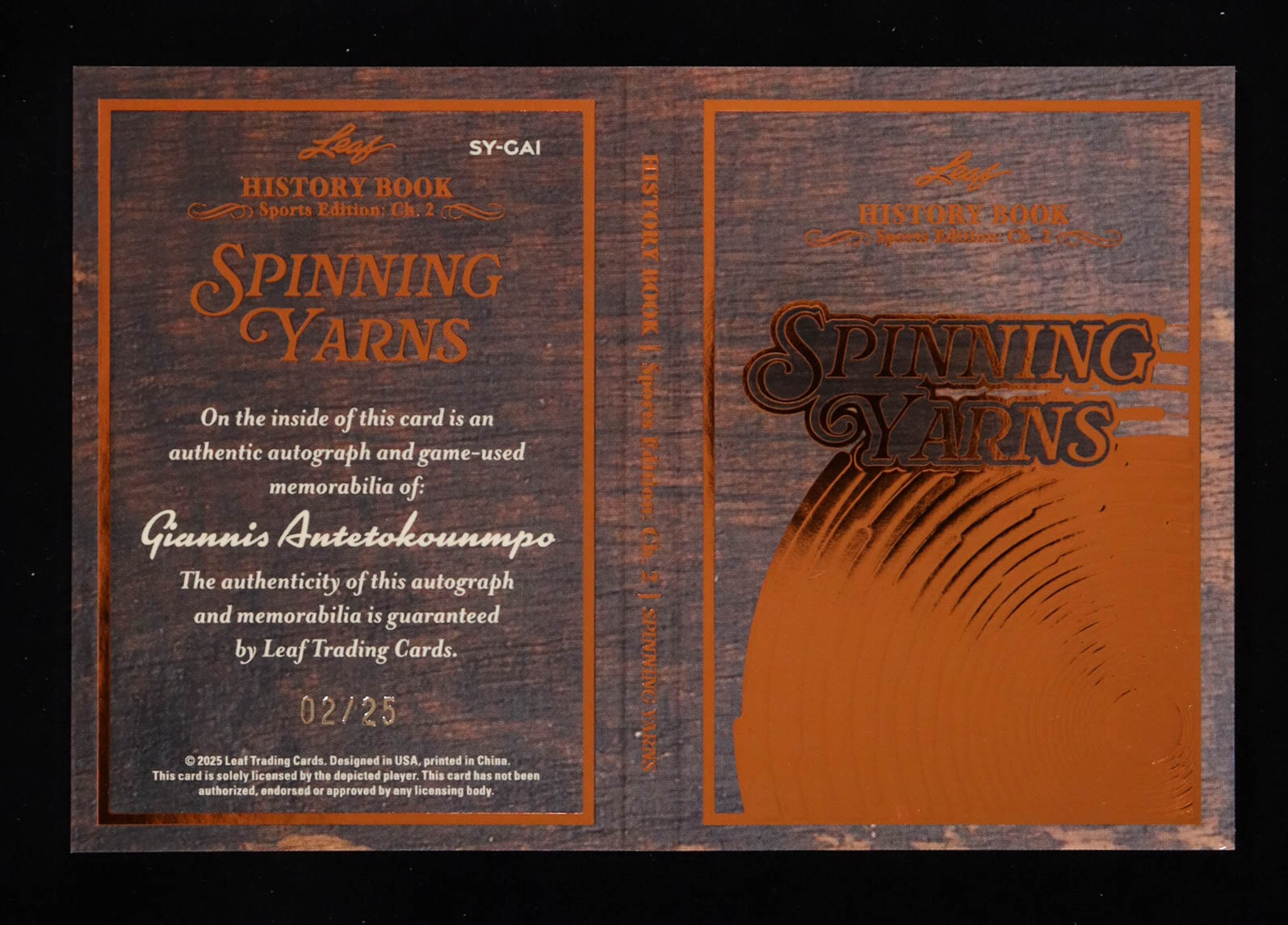 Giannis Antetokounmpo 2025 Leaf History Book Sports Edition Chapter 2 Spinning Yarns Bronze Foil #SYGA1 #02/25 at PristineAuction.com Giannis Antetokounmpo 2025 Leaf History Book Sports Edition Chapter 2 Spinning Yarns Bronze Foil #SYGA1 #02/25 at PristineAuction.com