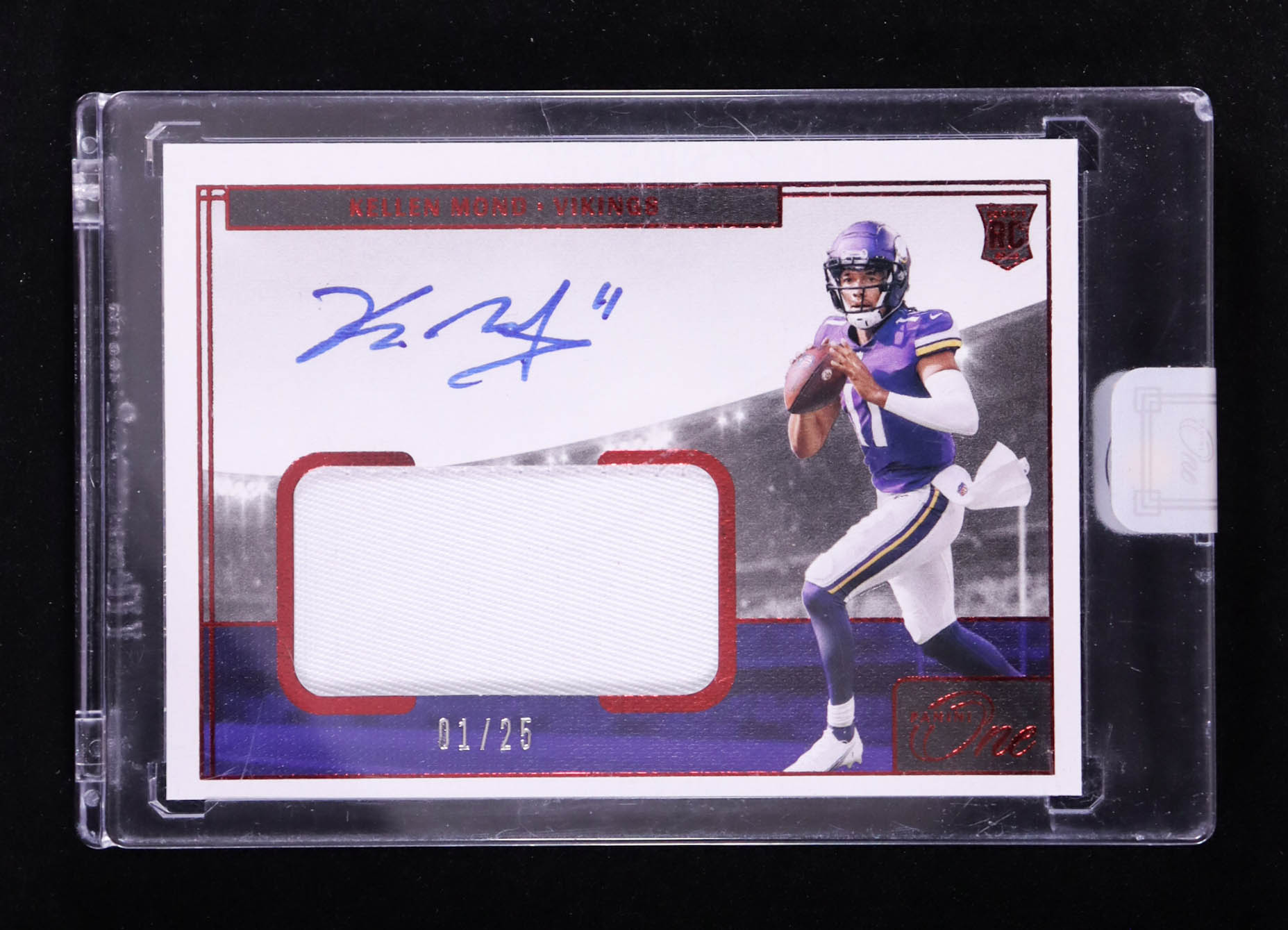 Kellen Mond 2021 Panini One Red #21 Jersey Autograph #01/25 RC at PristineAuction.com Kellen Mond 2021 Panini One Red #21 Jersey Autograph #01/25 RC at PristineAuction.com