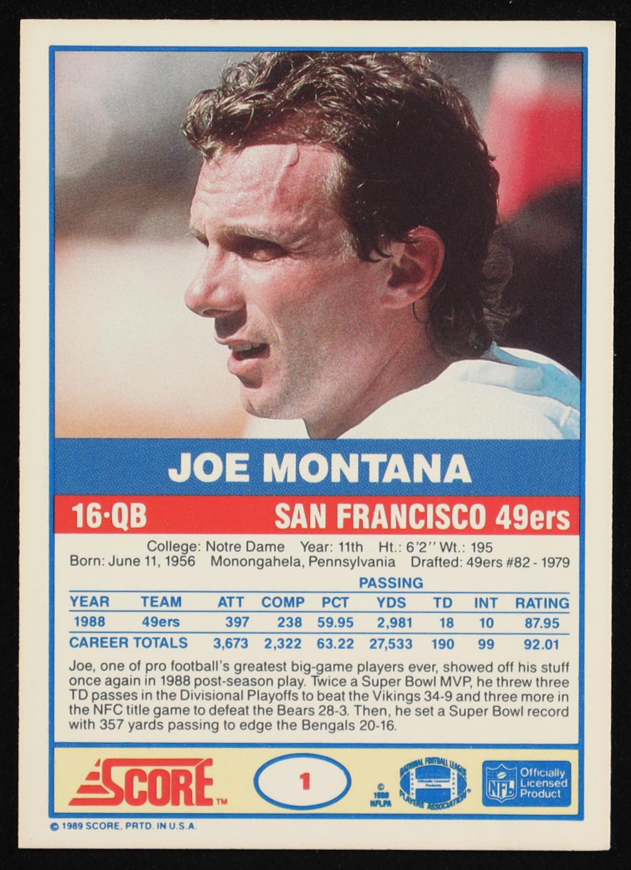 Joe Montana 1989 Score #1 at PristineAuction.com Joe Montana 1989 Score #1 at PristineAuction.com