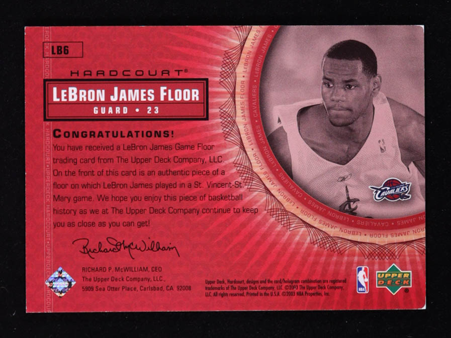 LeBron James 2003-04 Upper Deck Hardcourt LeBron James Floor #LB6 RC / White Cavs Practice Jersey at PristineAuction.com LeBron James 2003-04 Upper Deck Hardcourt LeBron James Floor #LB6 RC / White Cavs Practice Jersey at PristineAuction.com