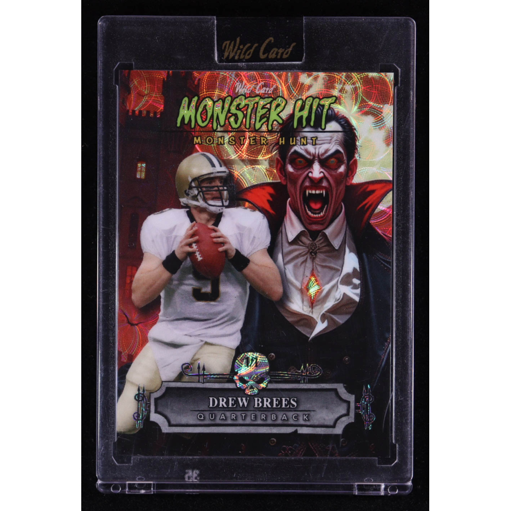 Drew Brees 2025 Wild Card Monster Hit Monster Hunt Dracula Orange Kaleidoscope #MHCDDB #1/1 at PristineAuction.com
