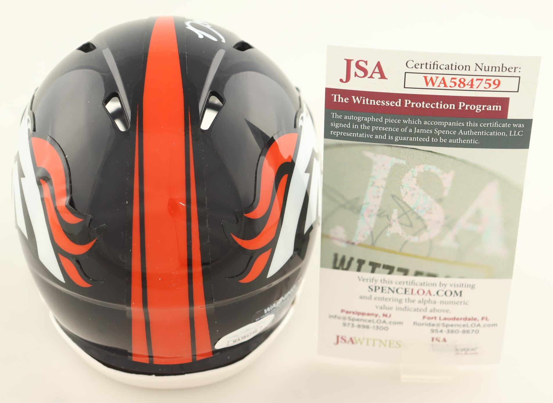 Damarri Mathis Signed Broncos Speed Mini Helmet (JSA) at PristineAuction.com Damarri Mathis Signed Broncos Speed Mini Helmet (JSA) at PristineAuction.com