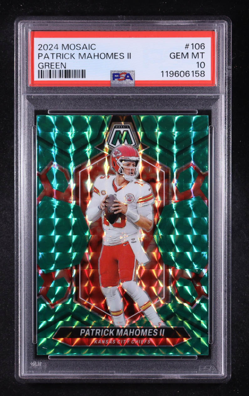 Patrick Mahomes II 2024 Panini Mosaic Mosaic Green #106 (PSA 10) at PristineAuction.com Patrick Mahomes II 2024 Panini Mosaic Mosaic Green #106 (PSA 10) at PristineAuction.com
