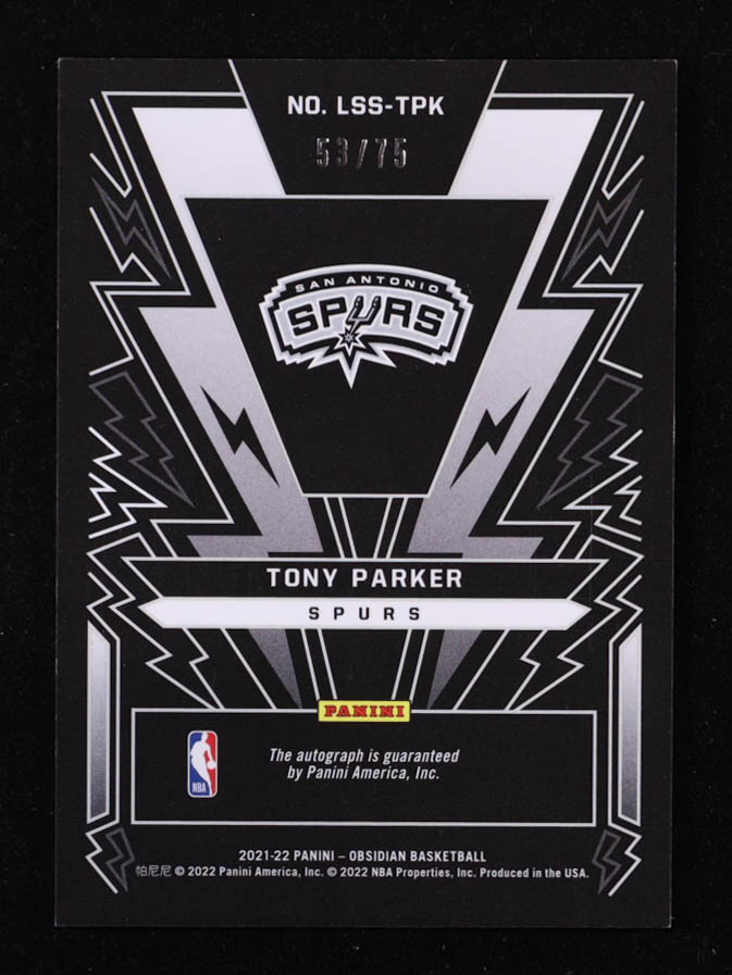 Tony Parker 2021-22 Panini Obsidian Lightning Strike Signatures #23 #53/75 at PristineAuction.com Tony Parker 2021-22 Panini Obsidian Lightning Strike Signatures #23 #53/75 at PristineAuction.com