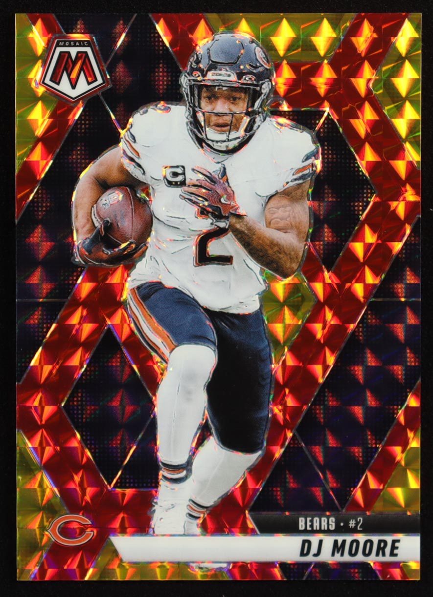 D.J. Moore 2025 Panini Mosaic Mosaic Choice Fusion Red and Yellow #180 #56/89 at PristineAuction.com D.J. Moore 2025 Panini Mosaic Mosaic Choice Fusion Red and Yellow #180 #56/89 at PristineAuction.com