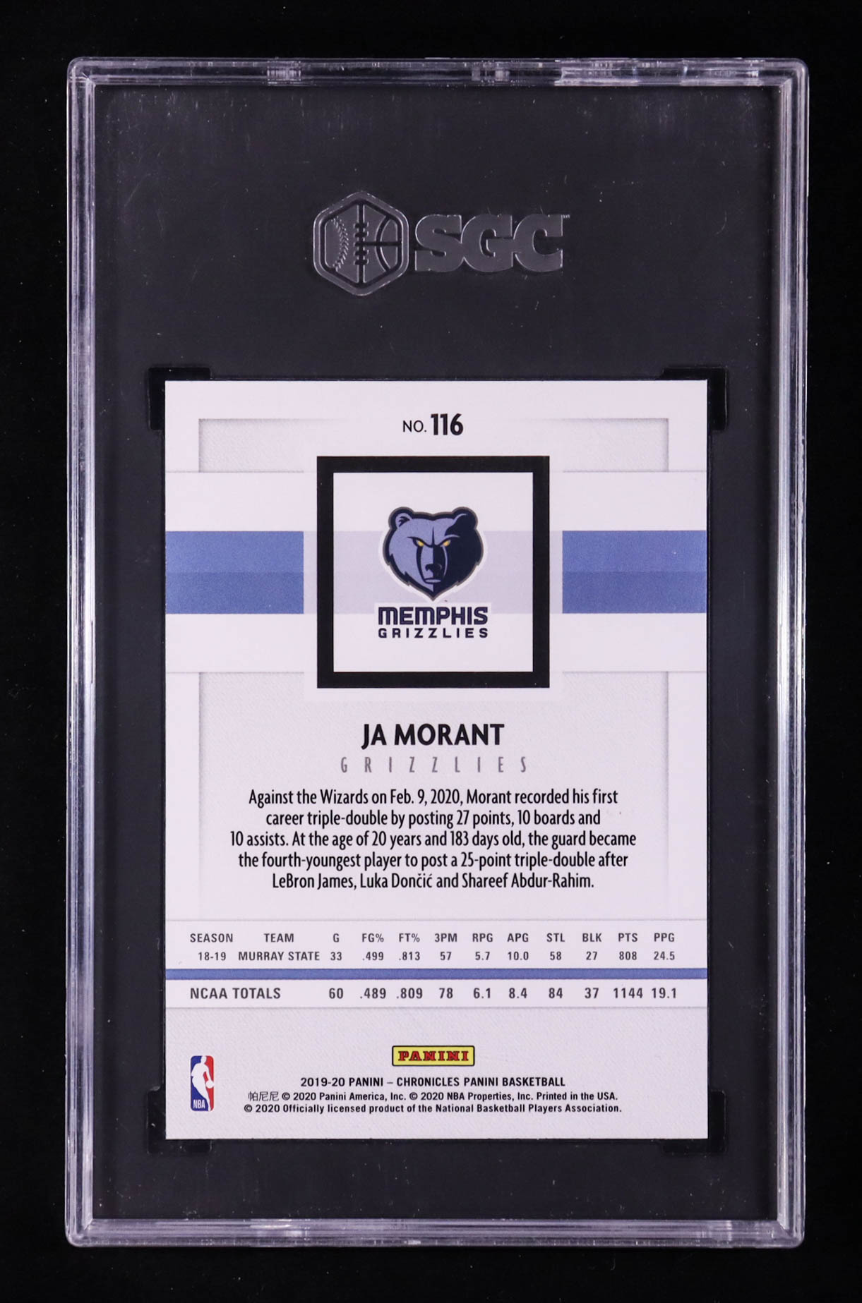 Ja Morant 2019-20 Panini Chronicles #116 Panini RC (SGC 10) at PristineAuction.com Ja Morant 2019-20 Panini Chronicles #116 Panini RC (SGC 10) at PristineAuction.com