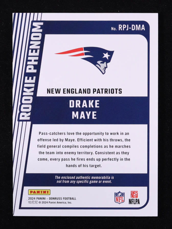 Drake Maye 2024 Donruss Rookie Phenom Jerseys #25 RC at PristineAuction.com Drake Maye 2024 Donruss Rookie Phenom Jerseys #25 RC at PristineAuction.com