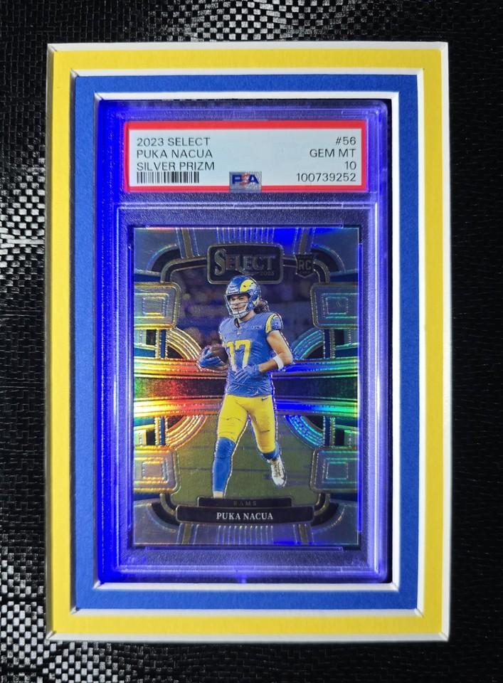 Puka Nacua Signed Rams Custom Framed Nike Jersey with LED Display & (2) PSA 10 Graded Rookie Cards (Beckett) at PristineAuction.com Puka Nacua Signed Rams Custom Framed Nike Jersey with LED Display & (2) PSA 10 Graded Rookie Cards (Beckett) at PristineAuction.com