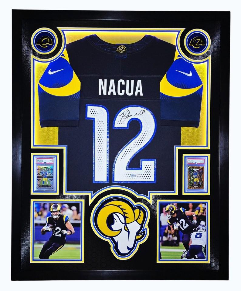 Puka Nacua Signed Rams Custom Framed Nike Jersey with LED Display & (2) PSA 10 Graded Rookie Cards (Beckett) at PristineAuction.com Puka Nacua Signed Rams Custom Framed Nike Jersey with LED Display & (2) PSA 10 Graded Rookie Cards (Beckett) at PristineAuction.com