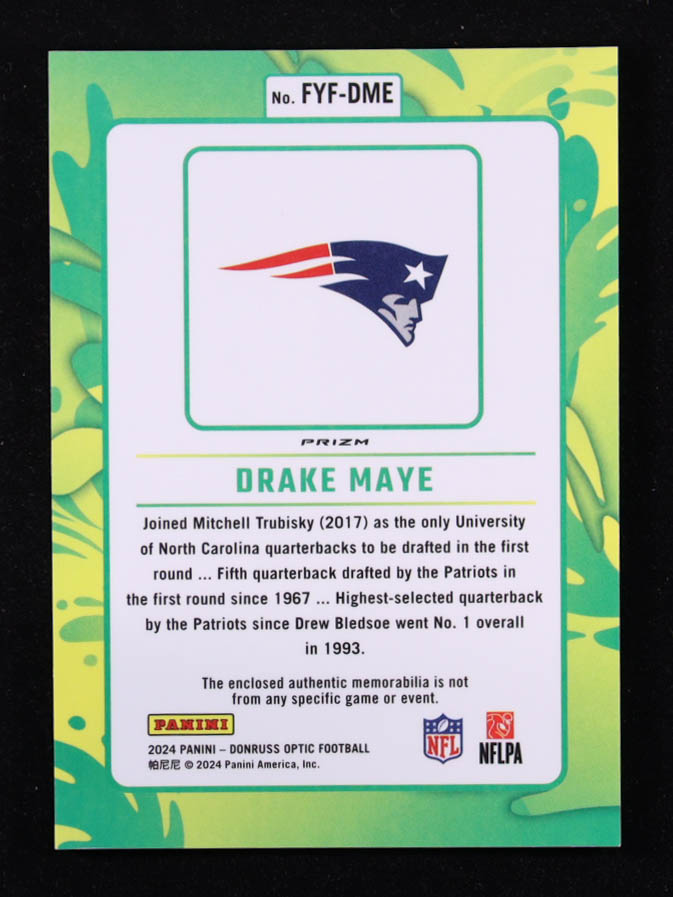 Drake Maye 2024 Donruss Optic First Year Fresh Jerseys Blue Hyper #12 RC at PristineAuction.com Drake Maye 2024 Donruss Optic First Year Fresh Jerseys Blue Hyper #12 RC at PristineAuction.com