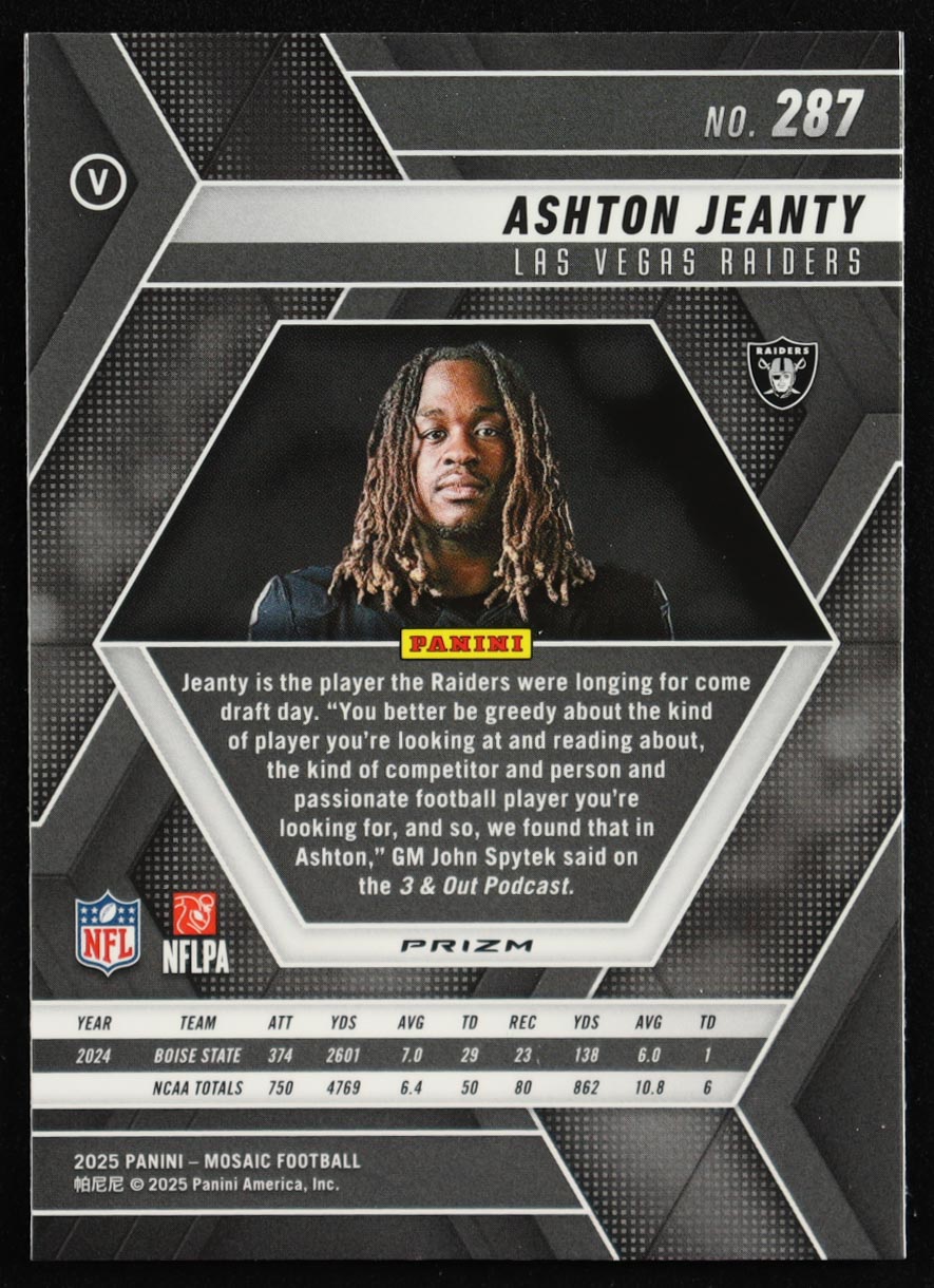 Ashton Jeanty 2025 Panini Mosaic Mosaic #287 VAR RC at PristineAuction.com Ashton Jeanty 2025 Panini Mosaic Mosaic #287 VAR RC at PristineAuction.com