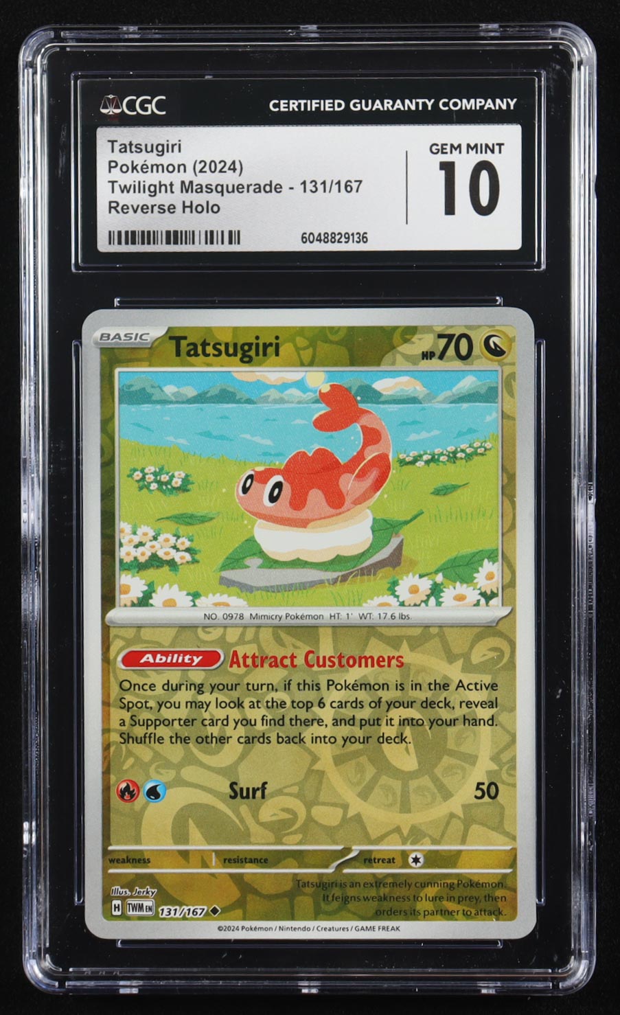 Tatsugiri 2024 Pokemon Twilight Masquerade #131 (CGC 10) at PristineAuction.com Tatsugiri 2024 Pokemon Twilight Masquerade #131 (CGC 10) at PristineAuction.com