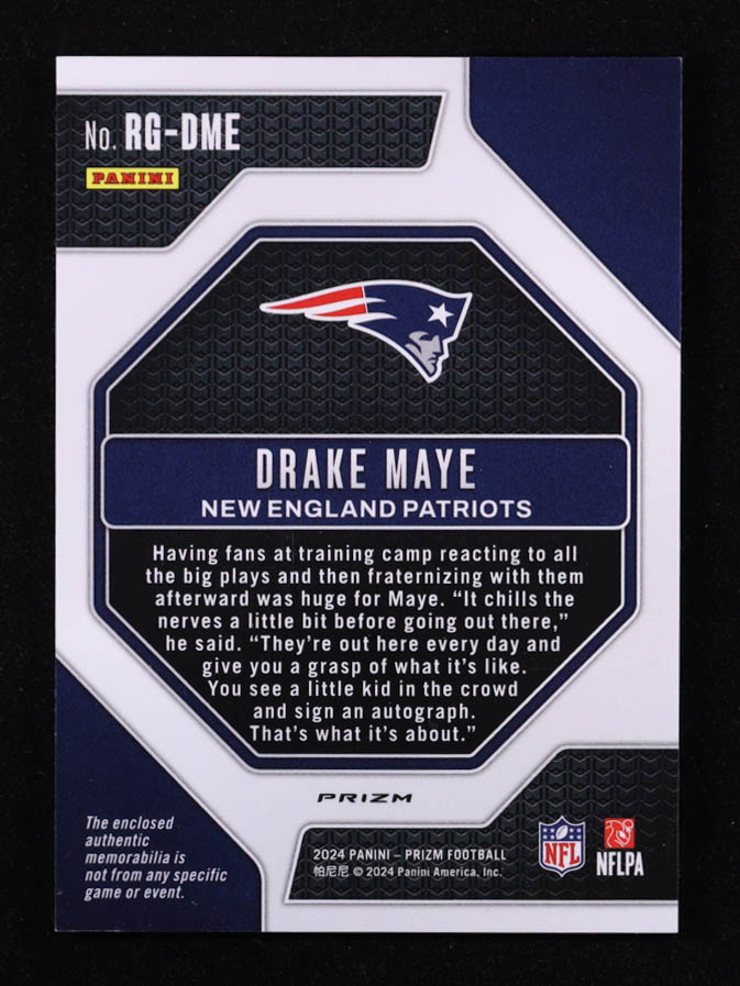 Drake Maye 2024 Panini Prizm Rookie Gear Pink #6 RC at PristineAuction.com Drake Maye 2024 Panini Prizm Rookie Gear Pink #6 RC at PristineAuction.com