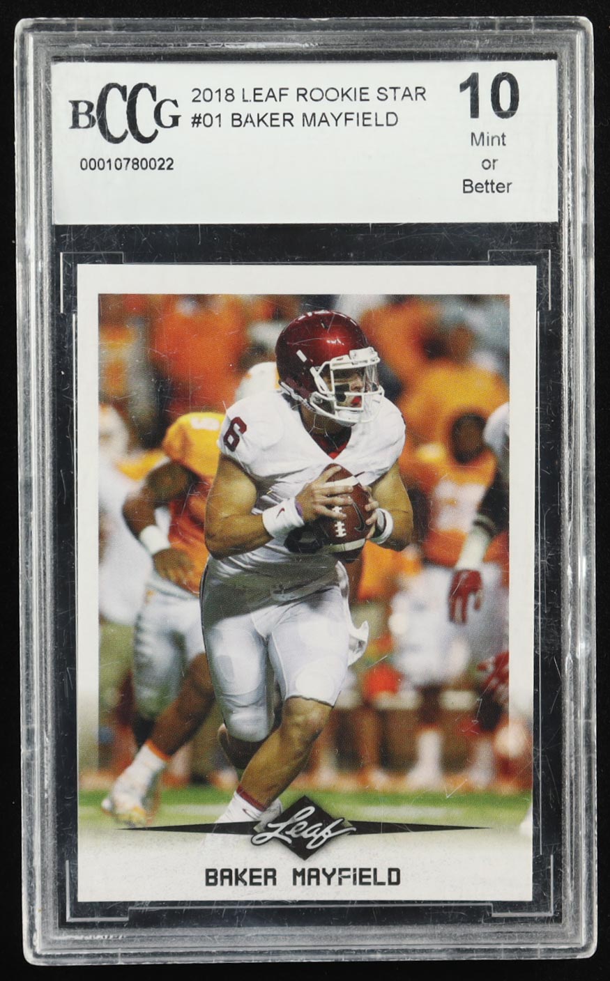 Baker Mayfield 2018 Leaf Rookie Star #01 RC (BCCG 10) at PristineAuction.com Baker Mayfield 2018 Leaf Rookie Star #01 RC (BCCG 10) at PristineAuction.com