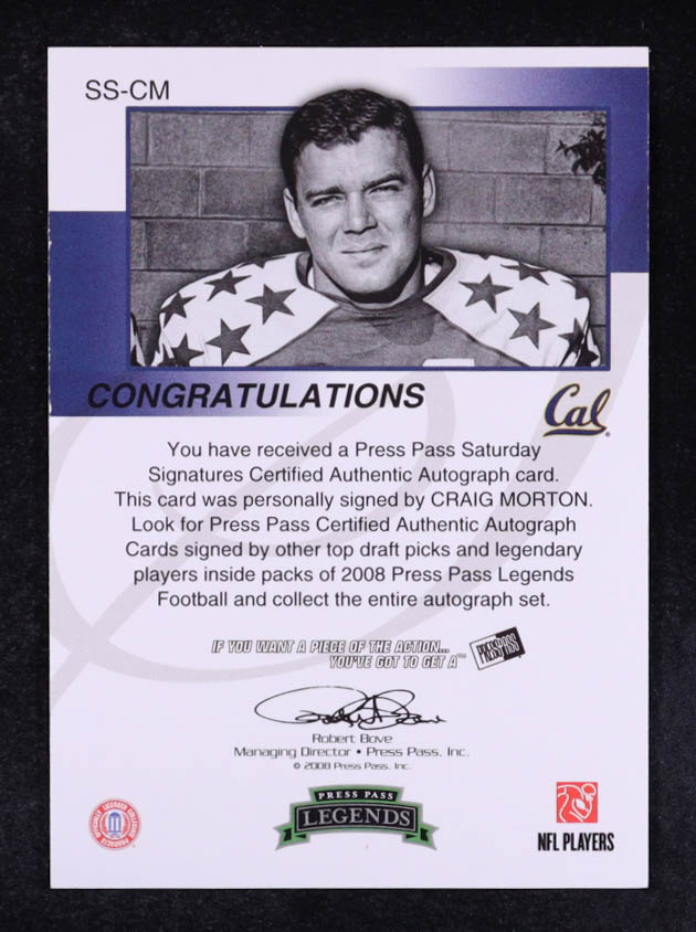 Craig Morton 2008 Press Pass Legends Saturday Signatures #SSCM at PristineAuction.com Craig Morton 2008 Press Pass Legends Saturday Signatures #SSCM at PristineAuction.com