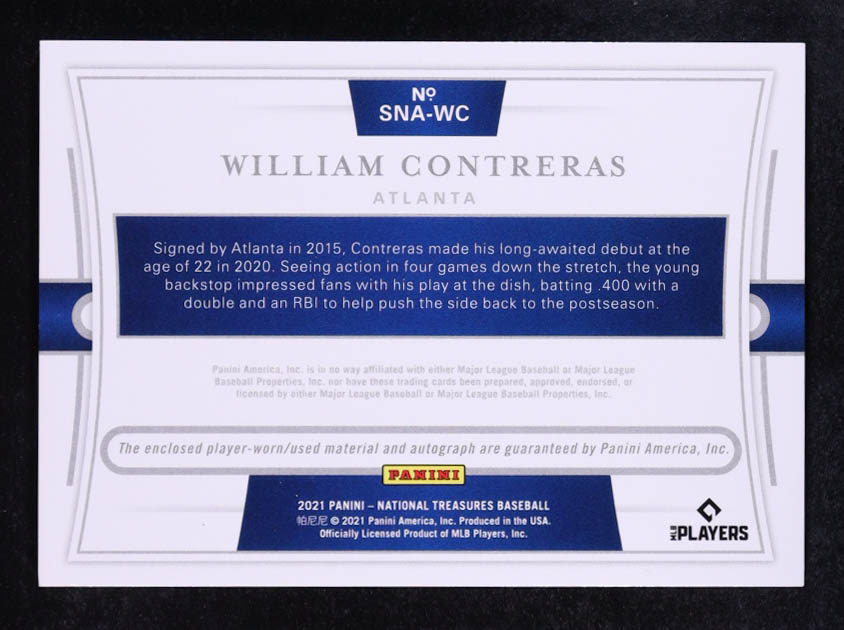 William Contreras 2021 Panini National Treasures Signature Names #1 #91/99 at PristineAuction.com William Contreras 2021 Panini National Treasures Signature Names #1 #91/99 at PristineAuction.com