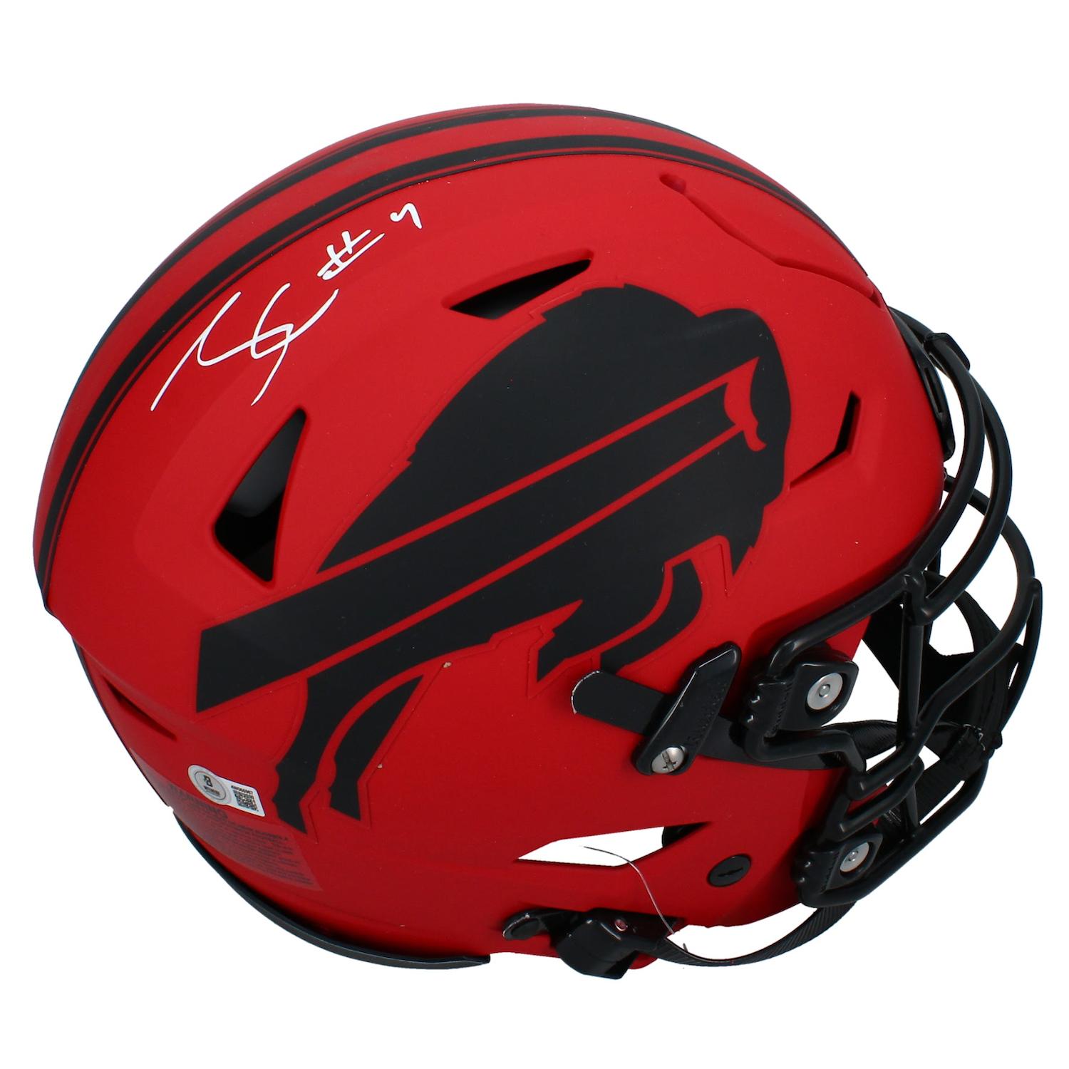 James Cook Signed Bills Full-Size Authentic On-Field Rave Alternate Speedflex Helmet (Beckett) at PristineAuction.com James Cook Signed Bills Full-Size Authentic On-Field Rave Alternate Speedflex Helmet (Beckett) at PristineAuction.com