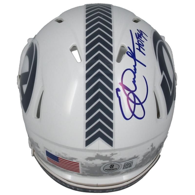 Eric Dickerson Signed Rams Salute To Service Alternate Mini Speed Helmet Inscribed "HOF 99" (Beckett) at PristineAuction.com Eric Dickerson Signed Rams Salute To Service Alternate Mini Speed Helmet Inscribed "HOF 99" (Beckett) at PristineAuction.com