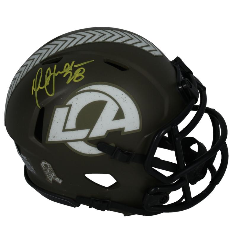 Marshall Faulk Signed Rams Salute To Service Alternate Mini Speed Helmet (Beckett) at PristineAuction.com Marshall Faulk Signed Rams Salute To Service Alternate Mini Speed Helmet (Beckett) at PristineAuction.com
