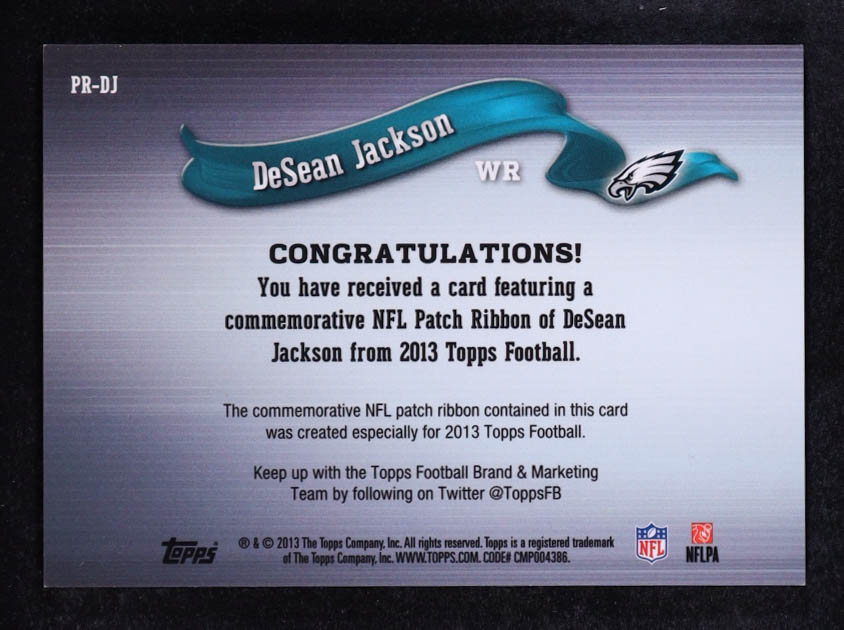 DeSean Jackson 2013 Topps Ribbons Pink Team Logo #PRDJ at PristineAuction.com DeSean Jackson 2013 Topps Ribbons Pink Team Logo #PRDJ at PristineAuction.com