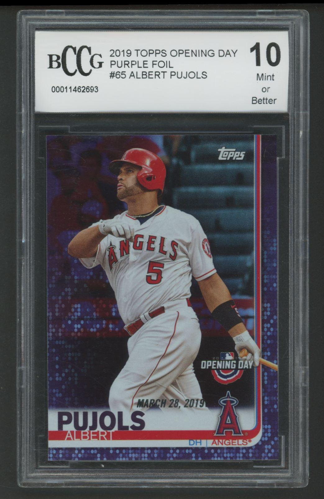 Albert Pujols 2019 Topps Opening Day Purple Foil #65 (BCCG 10) at PristineAuction.com Albert Pujols 2019 Topps Opening Day Purple Foil #65 (BCCG 10) at PristineAuction.com