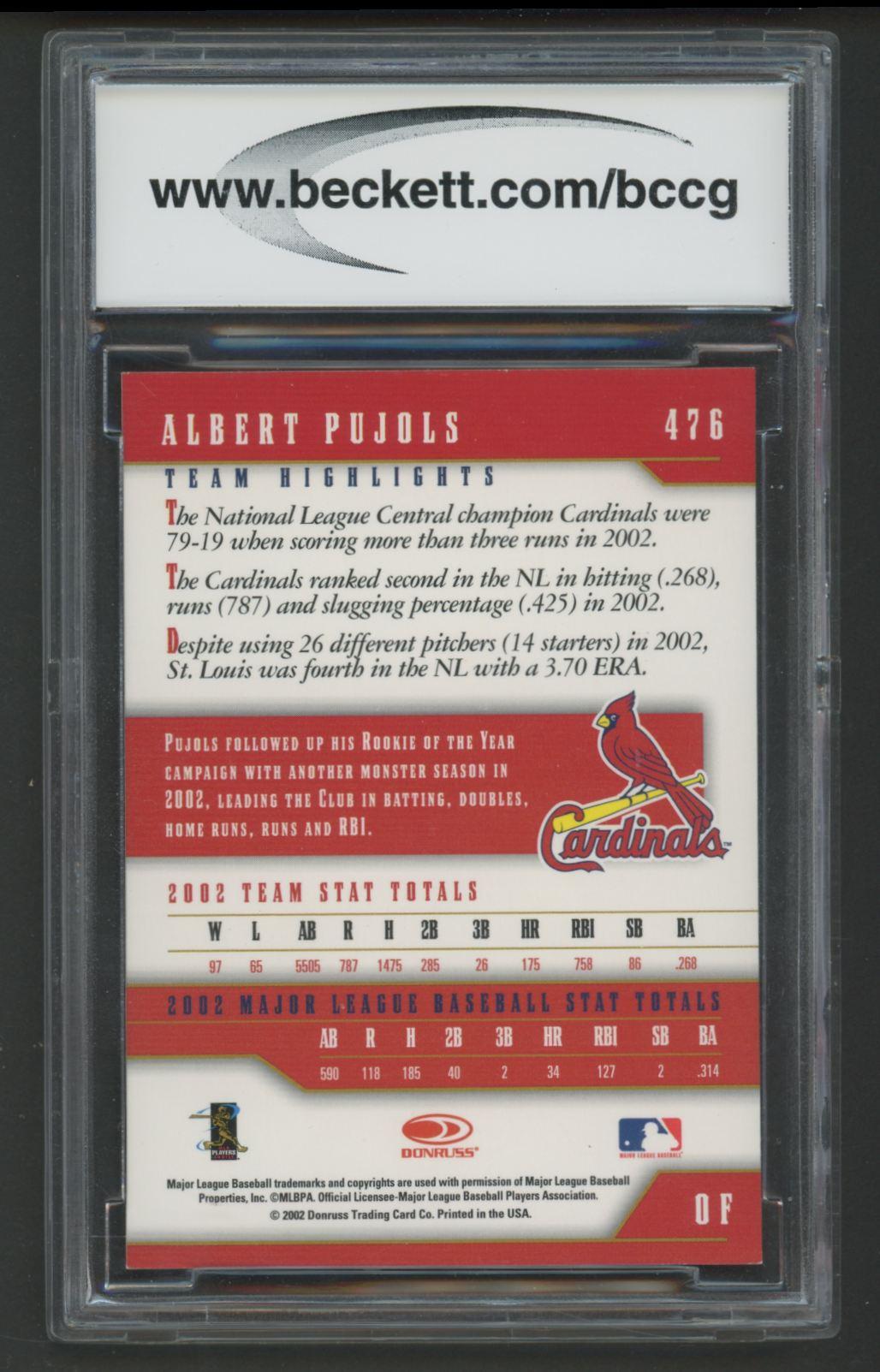 Albert Pujols 2003 Donruss Team Heroes #476 (BCCG 10) at PristineAuction.com Albert Pujols 2003 Donruss Team Heroes #476 (BCCG 10) at PristineAuction.com