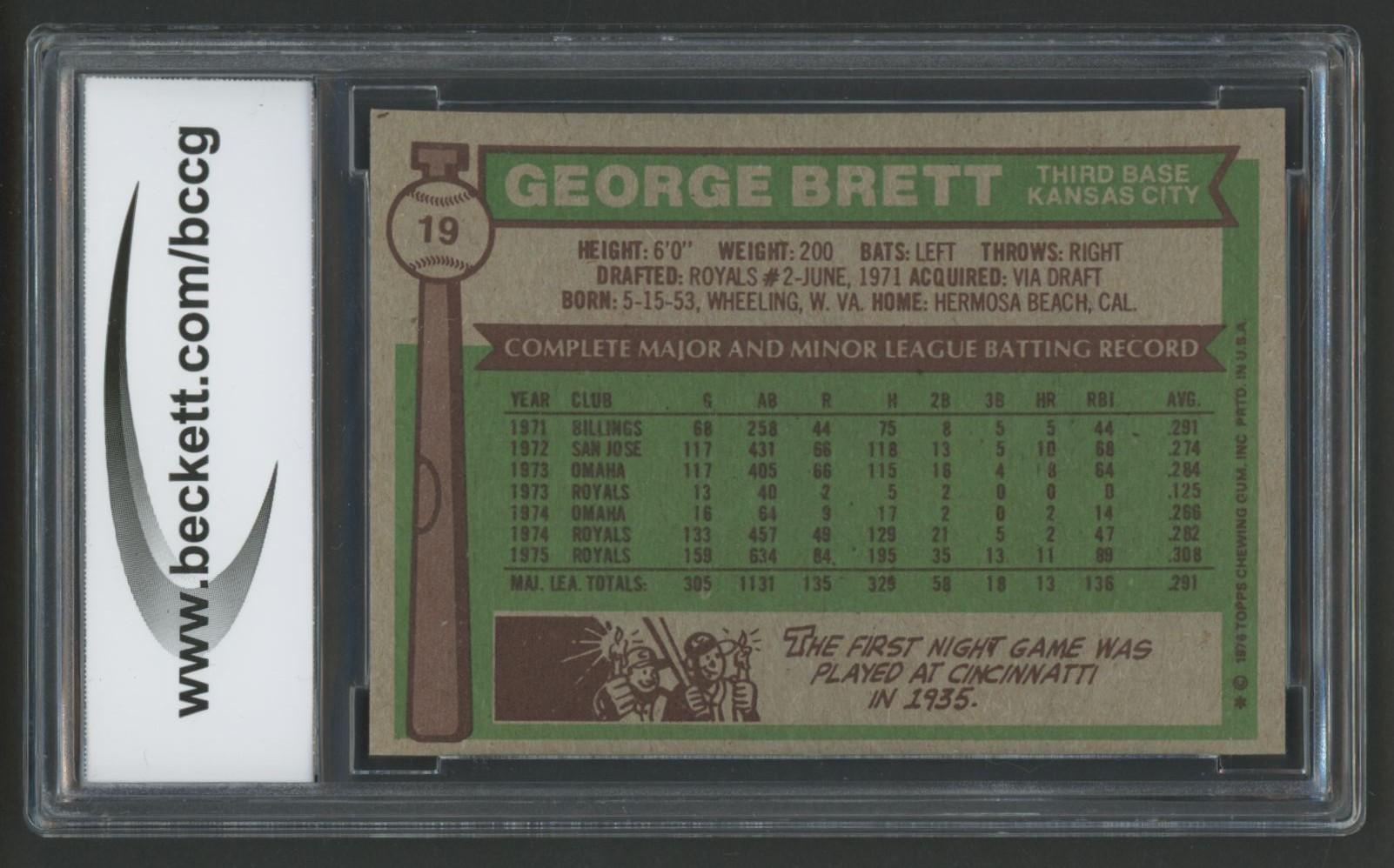 George Brett 1976 Topps #19 (BCCG 8) at PristineAuction.com George Brett 1976 Topps #19 (BCCG 8) at PristineAuction.com