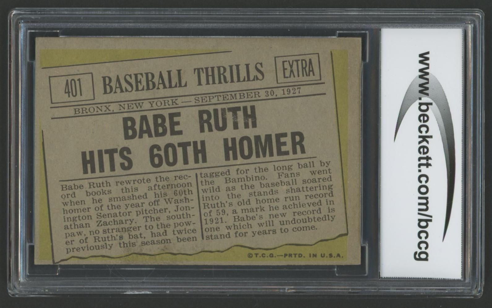 Babe Ruth 1961 Topps 60th HR #401 (BCCG 7) at PristineAuction.com Babe Ruth 1961 Topps 60th HR #401 (BCCG 7) at PristineAuction.com