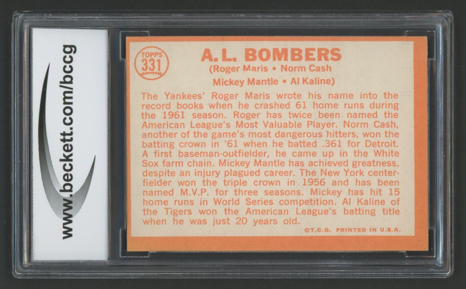 Roger Maris / Norm Cash / Mickey Mantle / Al Kaline 1964 Topps #331 AL Bombers (BCCG 8) at PristineAuction.com Roger Maris / Norm Cash / Mickey Mantle / Al Kaline 1964 Topps #331 AL Bombers (BCCG 8) at PristineAuction.com