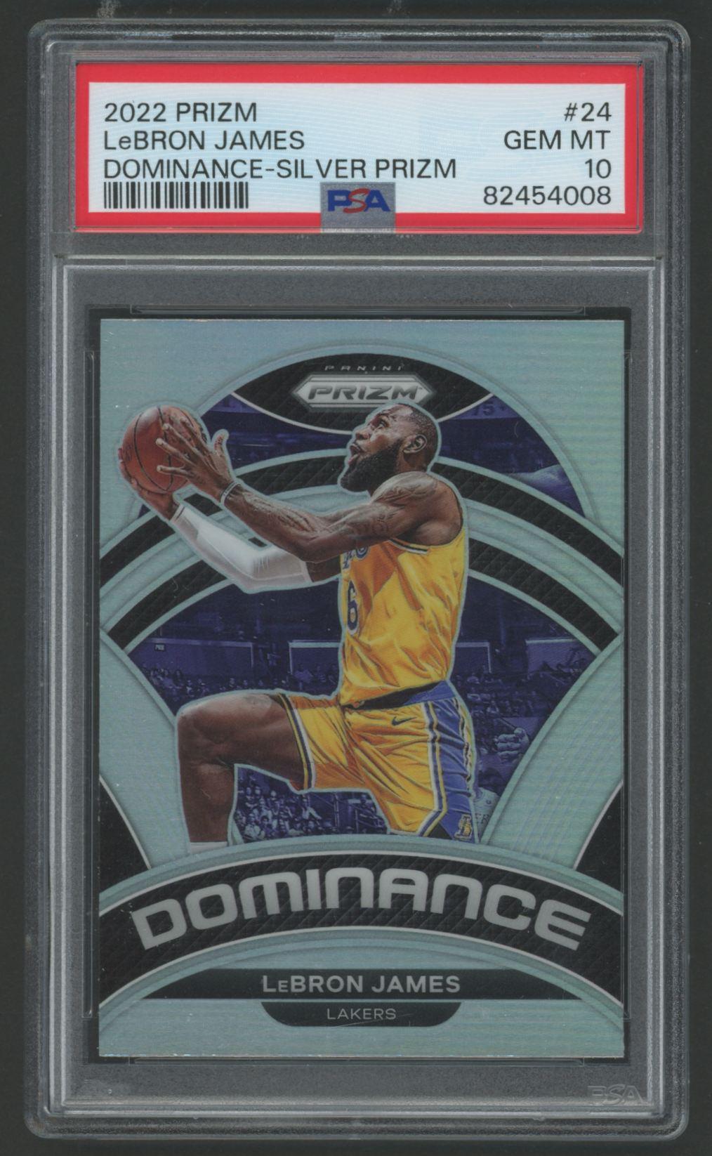 LeBron James 2022 Panini Prizm Dominance Silver Prizm #24 (PSA 10) at PristineAuction.com LeBron James 2022 Panini Prizm Dominance Silver Prizm #24 (PSA 10) at PristineAuction.com