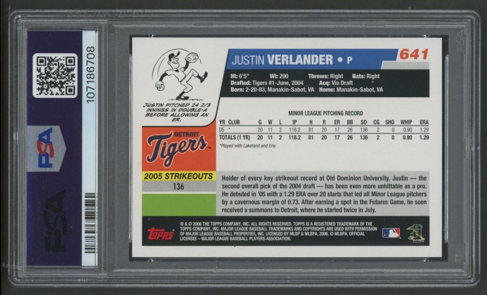 Justin Verlander 2006 Topps #641 RC (PSA 9) at PristineAuction.com Justin Verlander 2006 Topps #641 RC (PSA 9) at PristineAuction.com