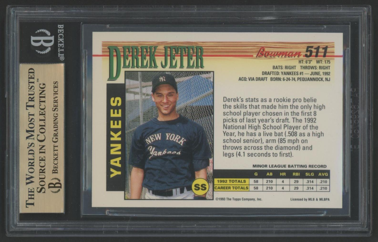 Derek Jeter 1993 Bowman #511 RC (BGS 9.5) at PristineAuction.com Derek Jeter 1993 Bowman #511 RC (BGS 9.5) at PristineAuction.com
