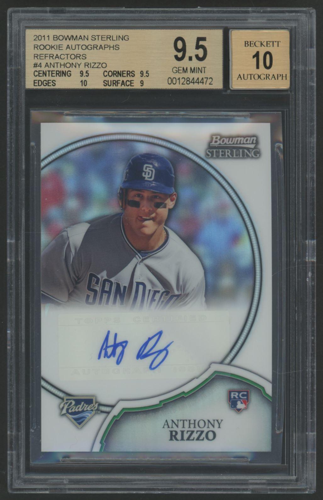 Anthony Rizzo 2011 Bowman Sterling Rookie Autographs Refractors #4 RC #109/199 (BGS 9.5) at PristineAuction.com Anthony Rizzo 2011 Bowman Sterling Rookie Autographs Refractors #4 RC #109/199 (BGS 9.5) at PristineAuction.com