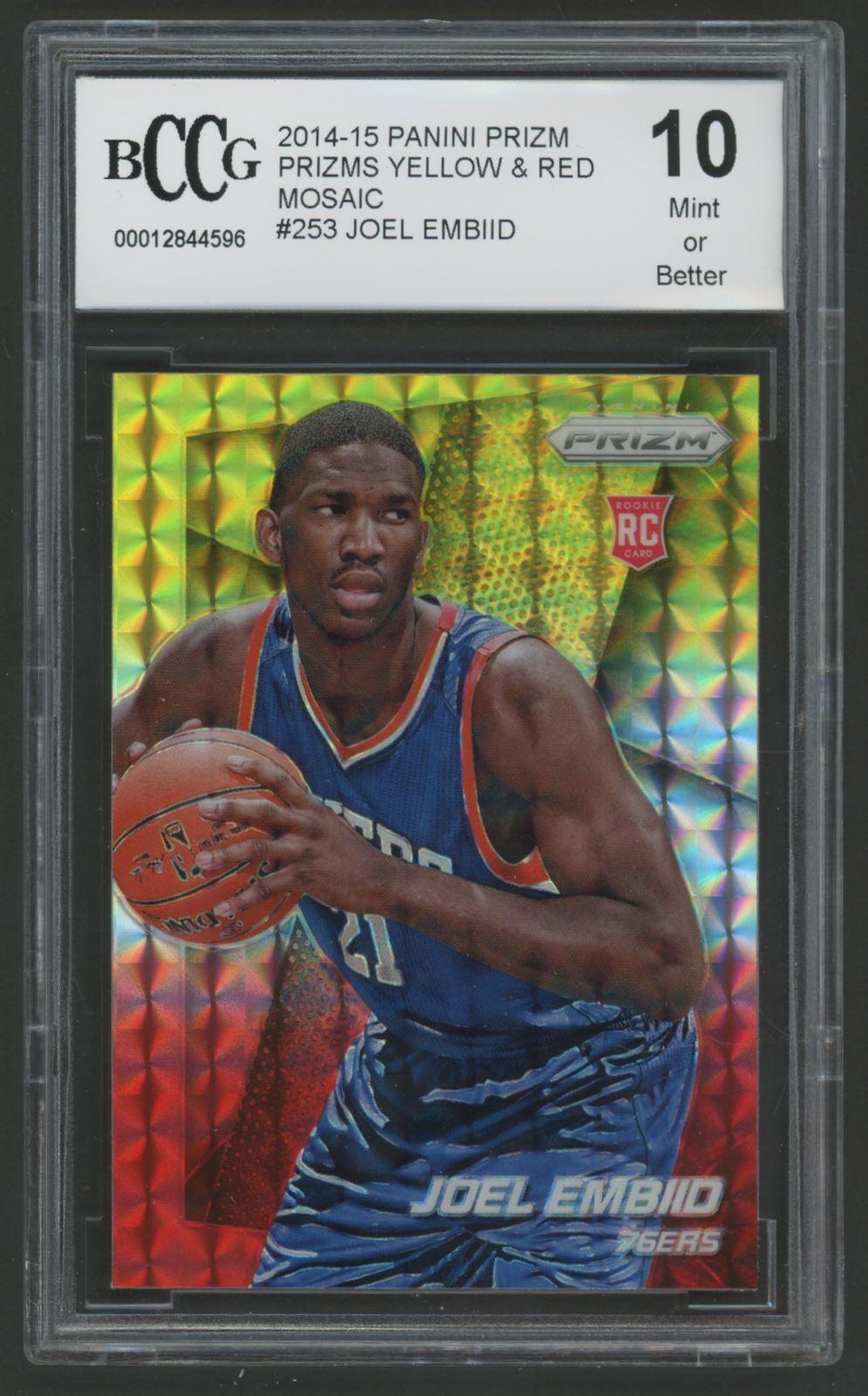 Joel Embiid 2014-15 Panini Prizm Prizms Yellow & Red Mosaic #253 RC (BCCG 10) at PristineAuction.com Joel Embiid 2014-15 Panini Prizm Prizms Yellow & Red Mosaic #253 RC (BCCG 10) at PristineAuction.com
