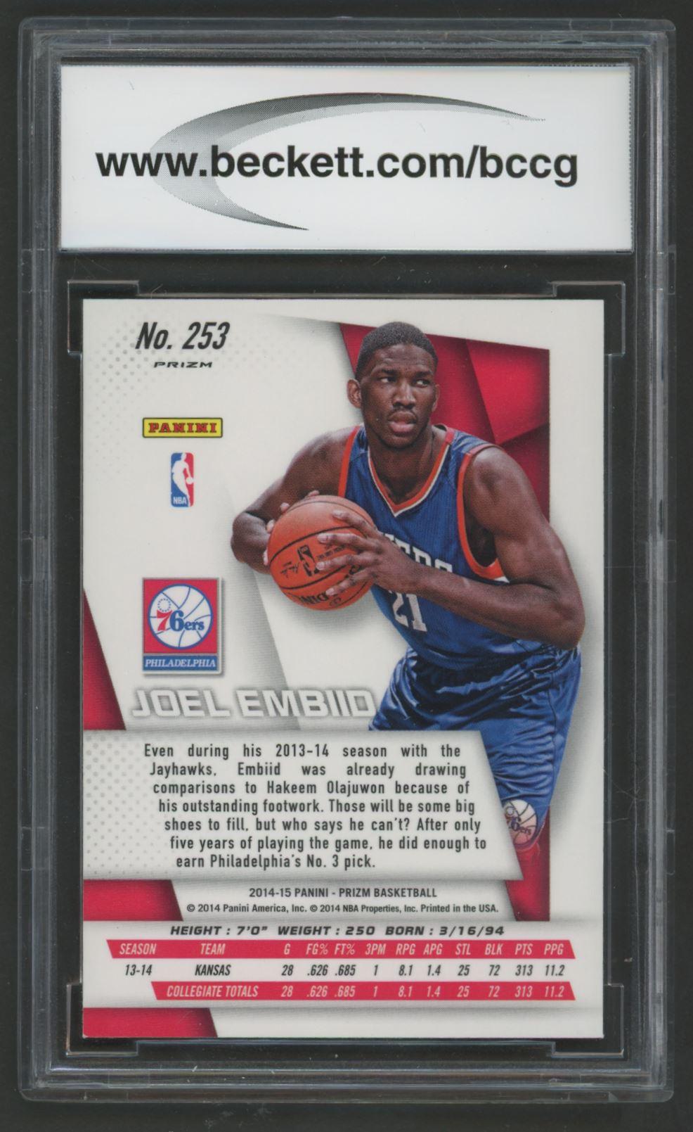 Joel Embiid 2014-15 Panini Prizm Prizms Yellow & Red Mosaic #253 RC (BCCG 10) at PristineAuction.com Joel Embiid 2014-15 Panini Prizm Prizms Yellow & Red Mosaic #253 RC (BCCG 10) at PristineAuction.com
