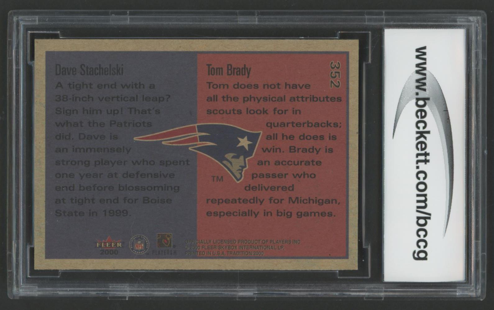 Tom Brady / Dave Stachelski 2000 Fleer Tradition #352 RC (BCCG 9) at PristineAuction.com Tom Brady / Dave Stachelski 2000 Fleer Tradition #352 RC (BCCG 9) at PristineAuction.com