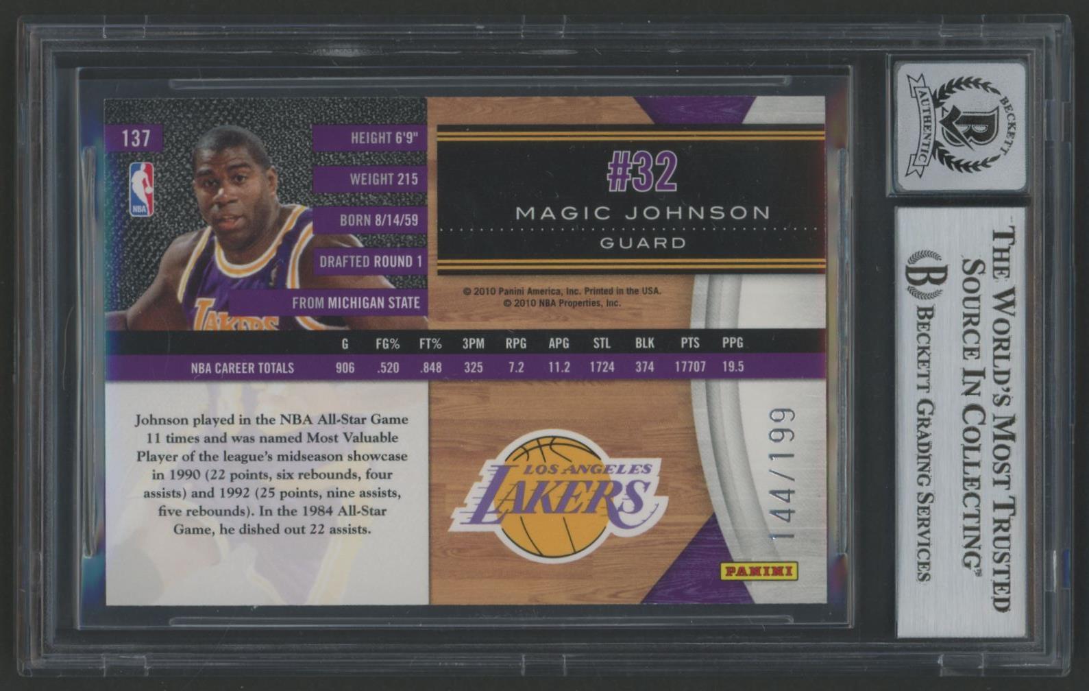 Magic Johnson Signed 2010-11 Limited #137 #144/199 (BGS | Autograph Grade 10) at PristineAuction.com Magic Johnson Signed 2010-11 Limited #137 #144/199 (BGS | Autograph Grade 10) at PristineAuction.com