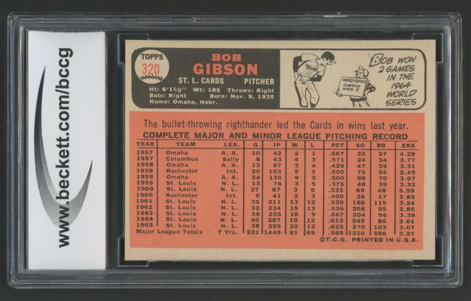 Bob Gibson 1966 Topps #320 (BCCG 8) at PristineAuction.com Bob Gibson 1966 Topps #320 (BCCG 8) at PristineAuction.com