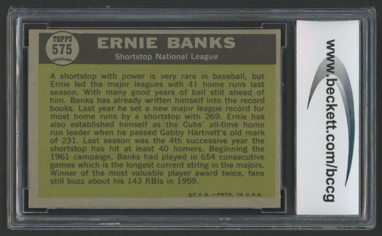 Ernie Banks 1961 Topps #575 AS (BCCG 8) at PristineAuction.com Ernie Banks 1961 Topps #575 AS (BCCG 8) at PristineAuction.com