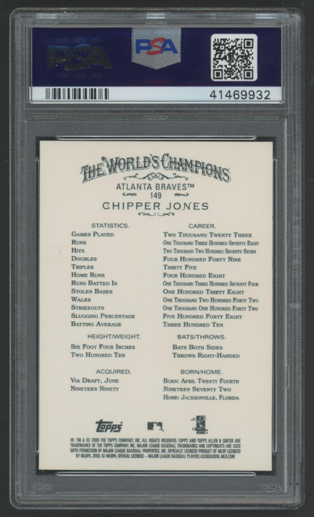 Chipper Jones Signed 2009 Topps Allen and Ginter #149 (PSA | Auto 10) at PristineAuction.com Chipper Jones Signed 2009 Topps Allen and Ginter #149 (PSA | Auto 10) at PristineAuction.com