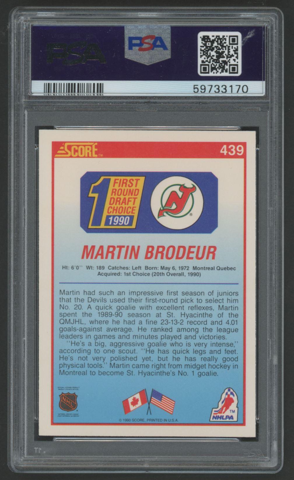 Martin Brodeur 1990-91 Score #439 RC (PSA 10) at PristineAuction.com Martin Brodeur 1990-91 Score #439 RC (PSA 10) at PristineAuction.com
