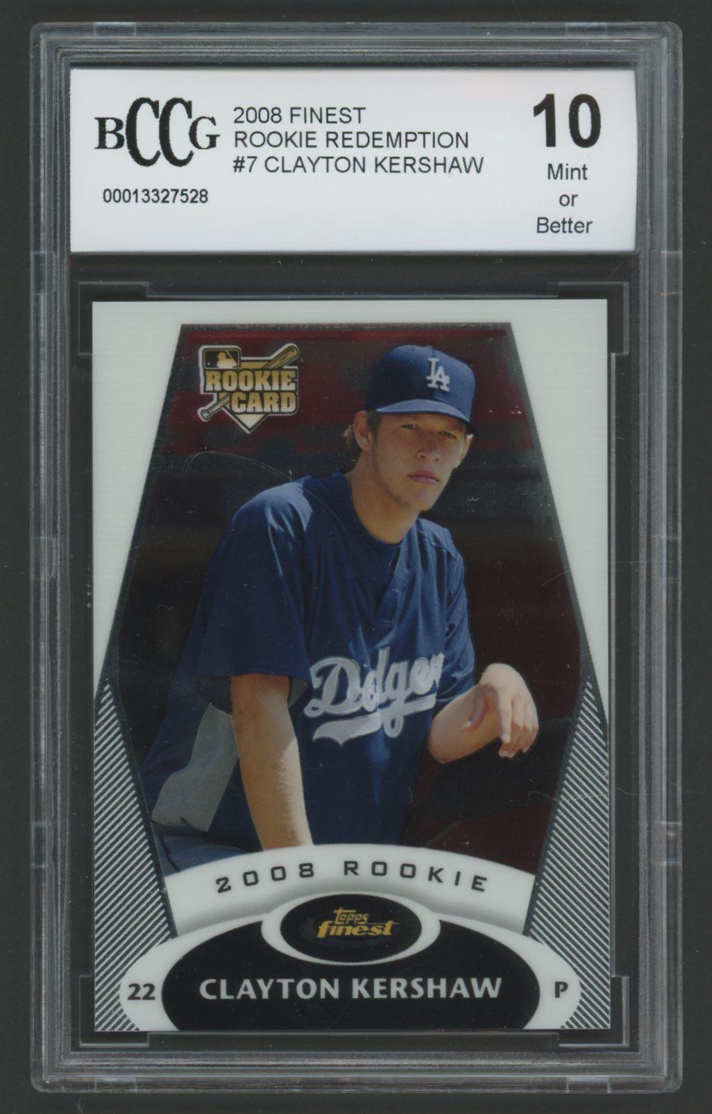 Clayton Kershaw 2008 Finest Rookie Redemption #7 (BCCG 10) at PristineAuction.com Clayton Kershaw 2008 Finest Rookie Redemption #7 (BCCG 10) at PristineAuction.com
